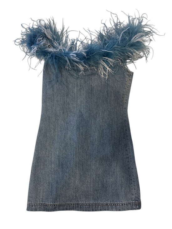 Maison Femalien Dresses & Skirts - Maison Femalien  Feather-Trim Denim Dress